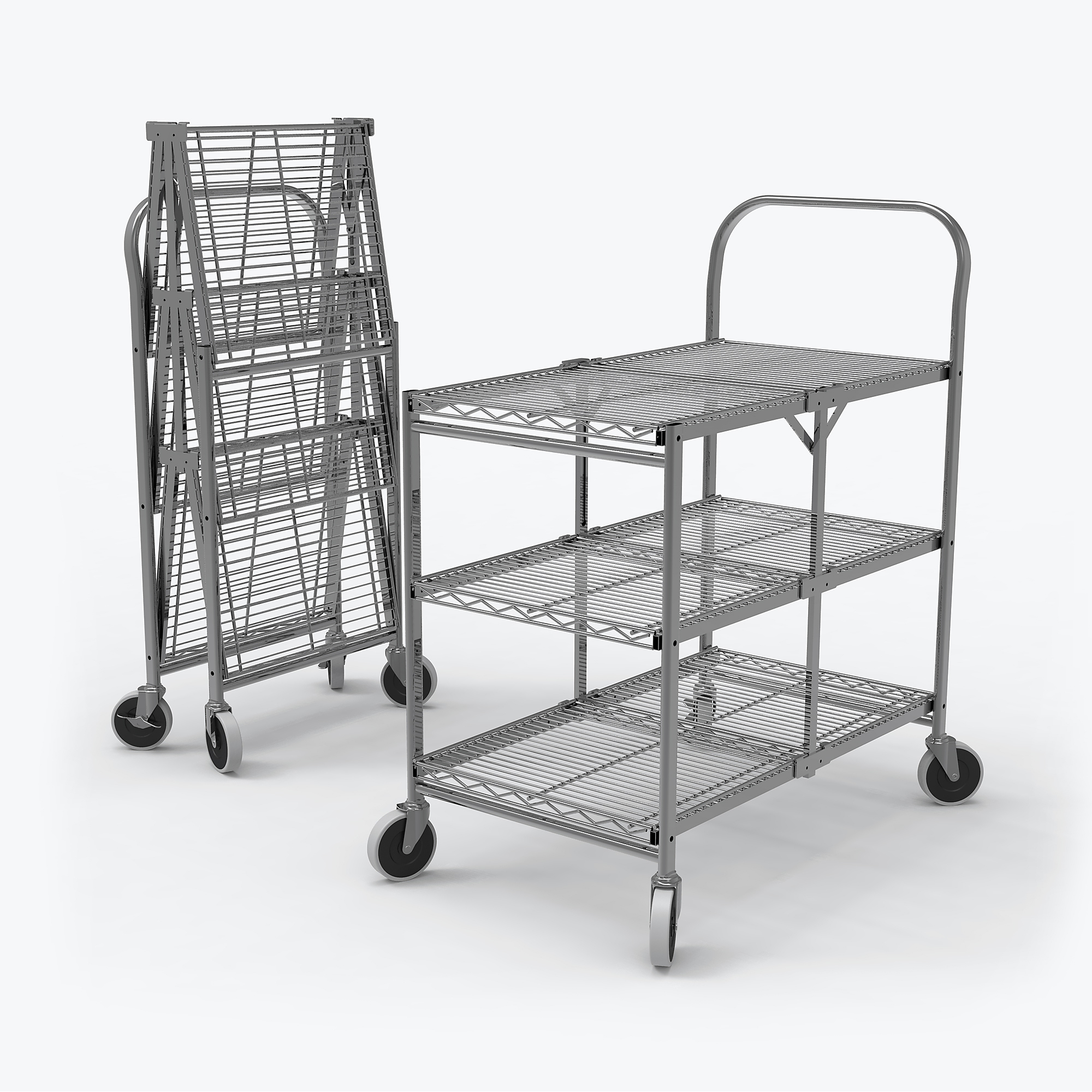 Luxor Three-Shelf Collapsible Wire Utility Cart — Chrome Finish, Anti-Corrosion, Model# WSCC-3